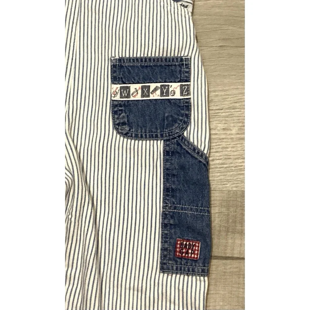 Vintage 90 Baby Gap Boys Stripe Denim Overalls & Shirt XL 18-24 Months Snaps